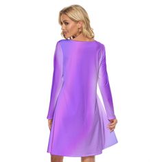 Introducing our stylish and versatile purple  long sleeve Women's Crew Neck knee length Dress! Perfect for any occasion, these dresses feature gradient colored backgrounds in multiple colors, adding a unique and eye-catching touch to your outfit. Made with high-quality fabric, these dresses are not only fashionable but also comfortable to wear all day long. Elevate your wardrobe with a piece that effortlessly combines style and comfort! Skin-friendly and breathable, the hem is a fan-shaped desig Lavender Long Sleeve Dress For Fall, Lavender Long Sleeve Mini Dress For Party, Purple Knee-length Mini Dress For Fall, Fall Knee-length Purple Mini Dress, Fall Purple Knee-length Mini Dress, Lavender Long Sleeve Mini Dress For Spring, Mauve Long Sleeve Party Dress, Elegant Lavender Long Sleeve Mini Dress, Elegant Long Sleeve Lavender Mini Dress