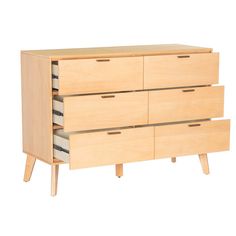 a wooden dresser with four drawers and two legs