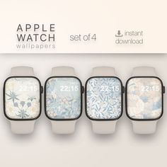 four apple watch wallpapers are displayed in front of an advertisement for the company