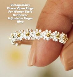 Vintage Daisy Flower Open Rings For Women Style Sunflower Adjustable Finger Ring at IngoDeal.com Spring Jewelry For Anniversary, Adjustable Flower Ring For Spring Anniversary, Adjustable Flower Ring For Summer, Vintage Rings For Spring Gift, Flower Shaped Anniversary Rings For Spring, Spring Anniversary Adjustable Flower Ring, Adjustable Flower Promise Ring For Spring, White Rings For Summer Gifts, Adjustable Vintage Flower Ring For Spring