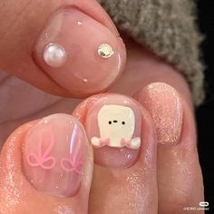 Nails Xiaohongshu, Pink Nails Simple, Korea Nail Art, Chinese Nails, Coquette Nail, Simple Nail Design, Hello Nails, Hippie Nails, Cute Simple Nails