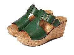 Kork-Ease Andi - Women's Dress Sandals : Green : Your rugged style just got sassier and more elegant with the Kork-Ease Andi Heeled Sandals. Leather upper. Man-made lining and insole. Slip-on style with an adjustable buckle. Open toe design. Durable man-made outsole. Imported. Measurements: Weight: 4 oz Product measurements were taken using size 9, width M. Please note that measurements may vary by size. Weight of footwear is based on a single item, not a pair. Rugged Style, Free Running, Leather Wedges, Toe Designs, Dress Sandals, Cork Wedge, Heeled Sandals, Product Reviews, Open Toe