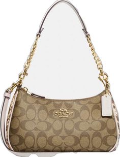 Coach Cream Evening Bag, Coach Beige Shoulder Bag With Gold-tone Hardware, Elegant Beige Coach Shoulder Bag, Beige Coach Shoulder Bag With Handle Drop, Coach Beige Shoulder Bag With Handle Drop, Formal Beige Coach Shoulder Bag, Coach Outlet, Signature Canvas, Embossed Leather