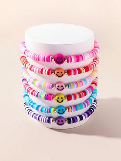 Multicolor  Collar  Polymer Clay   Embellished   Women Fashion Jewelry Claybead Bracelet, Preppy Beads, Pulseras Aesthetic, Women Bracelet, Watches Women Fashion, Bead Bracelets, Round Decor