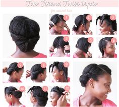 TOP 6 Quick & Easy Natural Hair Updos Updo For Natural Hair, Two Strand Twist Updo, Natural Hair Updos, Braids And Twists, Natural Updo, Twist Updo, Twisted Hair, Two Strand Twist, Twisted Updo