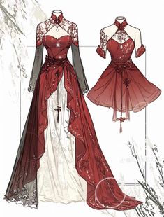 Long Dress Drawing Reference, White Dress Red Corset, Fantasy Dress Drawing Outfit Ideas, Royalty Pose Reference, Flower Dress Drawing, Red Dress Drawing, Red Gown Drawing, Red Fantasy Dress Aesthetic, Fire Inspired Outfits