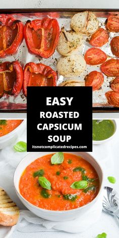 easy roasted capsicum soup in a white bowl