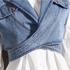 Denim vest Puff sleeves Button shirt included fits true to size Prom Vest, Jumpsuit Pattern Sewing, Jumpsuit Pattern, Plaid Dress Shirt, Workwear Fashion, Vest Shirt, Coat Outfits, Girl Coat, Denim Coat