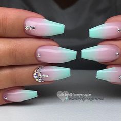 Stone Nails, Casket Nails, Ombre Acrylic Nails, Crystal Nails, Coffin Nails Designs, Best Acrylic Nails, Cute Acrylic Nails