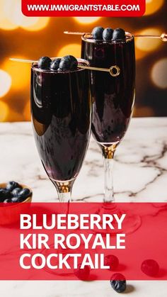 two glasses of blueberry kir royale cocktail