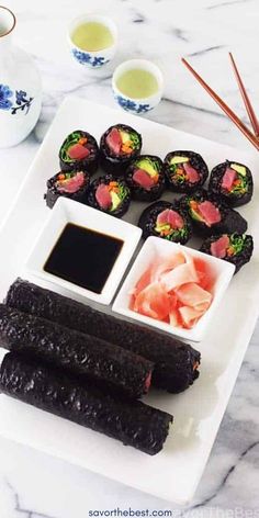 Black rice sushi rolls? ​ ​Yes, and they are so good! ​ ​I know that white sushi rice is the traditional version but I have been seeing sushi rolls made with brown rice so why not black rice?