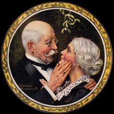 an old man and woman are smiling for each other's portrait on a plate