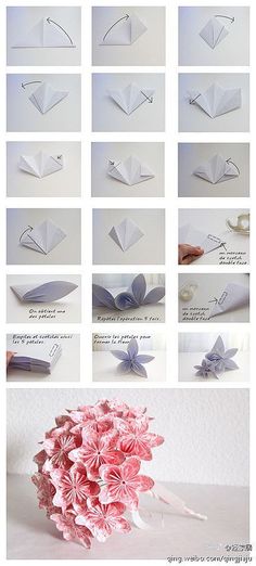 instructions to make origami flowers out of paper