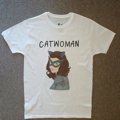 I Painted Catwoman On A Medium White T-Shirt. Catwoman, White T Shirt, White Tshirt, Color White, Womens Tops, T Shirt, Women Shopping, White, Color