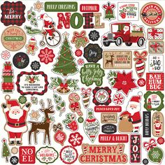 christmas stickers with santa claus and other holiday decorations