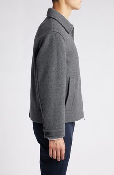 This polished front-zip jacket is designed in a warm woolly blend for work-to-weekend perfection. Front zip closure Spread collar Front slant pockets Partially lined 70% recycled wool, 28% polyamide, 1% acrylic, 1% polyester Dry clean Imported Wool Blend Jacket, Zip Jacket, Wool Blend, Loft, Dry Clean, Nordstrom, Wool, Collar