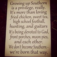 a sign that says the south growing up southern is a privge, really it's more than loving fried chicken,