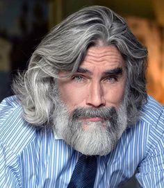 Long Hair with Beard Long Hair With Beard, Modern Quiff, Long Hair Beard, Classy Looks, Grey Blonde Hair