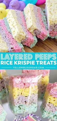 layered peeps rice krispie treats on a table