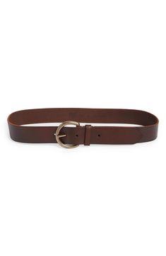 Lightly distressed leather and an antiqued belt buckle harness the vintage-inspired style that this classic belt is going for. Leather Imported