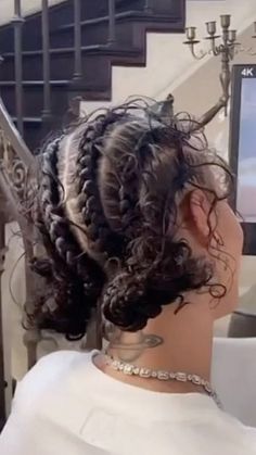 Two Braids Natural Hair, Fake Hair Hairstyles, Latina Braids Hairstyles, Cute Cornrows, Hair Styles For Girls, Curly Braided Hairstyles, Braided Buns, Hairstyles Simple, Magenta Hair