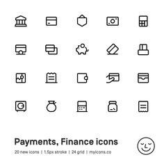 the icons for payment, finance and credit cards are shown in black on a white background