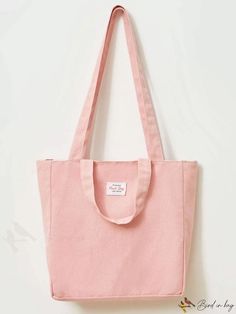 BirdinBag - Polyester Shopper Bag with Strawberry Print and Letter Patch Decoration Pink Tote Bag For Daily Use, Pink Large Capacity Box Bag For Everyday, Pink Canvas Shoulder Bag Satchel, School Pouch Bag In Canvas, Large Capacity Pink Box Bag For Everyday, Pink Canvas Shoulder Satchel, Everyday Large Capacity Pink Box Bag, Pink Handheld Shoulder Bag For Everyday, Pink Satchel Canvas Bag For Everyday Use