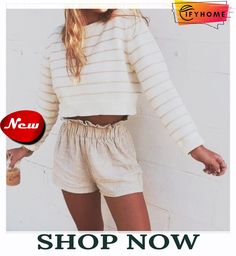 Women Autumn Top Long Sleeve Striped Sweater Plain Pullover Cozy Dress Outfit, Ladies Streetwear, Crop Top Casual, Elegant Casual, Knitting Women Sweater, Tops Fall, Winter Clothes, Streetwear Women, Striped Sweater