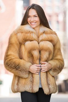 Camellia Red Fox Fur Jacket with Gold Fox Fur Collar | Overland Sheepskin Gold Fox, Fox Fur Jacket, Fabulous Furs, Sheepskin Coat, Fur Coats Women, Fox Fur Coat, Red Bottoms, Fur Fashion, Red Fox