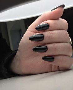 Black Acrylic Nails, Black Nail Art, Black Nail Polish, Best Nail Polish, Super Nails, Nail Ring, Black Nail, Oval Nails, Nail Polish Designs