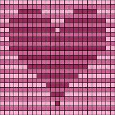 the heart square pattern for knitting and crochet is shown in pink, with white squares