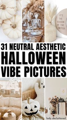 31 Neutral Aesthetic Halloween Vibe Pictures Neutral Witchy Aesthetic, Modern Fall Halloween Decor, Trending Halloween Decor 2023, All White Halloween Decor, Halloween And Thanksgiving Decor, Halloween Rustic Decor, Modern Halloween Home Decor, Fall Black And White Decor, Spooky Season Room Decor