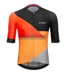 an orange and black cycling jersey with the name girox on it's chest