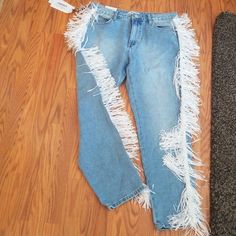 Statement Cute And Sassy Fringe Jeans. Size 6 And 8 Available Fringe Jeans, White Fringe, Jeans Size, Women Jeans, Size 6, Women Shopping, Blue, White, Color