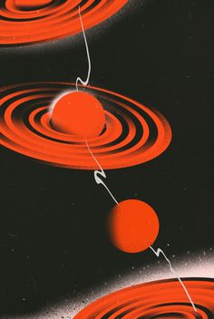 an image of two red balls in the air with lines going through them and one is spinning around