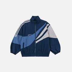 Front view of the blue Velocity Windbreaker Jacket in a gray background Streetwear Culture, Windbreaker Jacket, Blue Black, Street Wear, Blue, Black