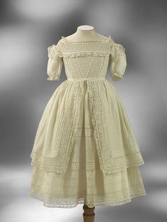 child's ball gown 1860 | 1860 Child's long gown | V Search the Collections Victorian Children's Clothing, Victorian Child, Linen Gown, 1860 Fashion, Vintage Childrens Clothing, 1800s Fashion, 19th Century Fashion, Childrens Clothing, Victorian Clothing