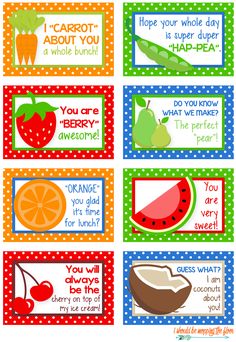 free printables for kids's lunch boxes with fruits and vegetables on them