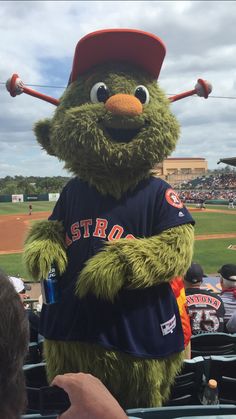 a mascot in a baseball uniform at a game