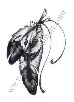 a black and white drawing of a feather with an arrow on it's side