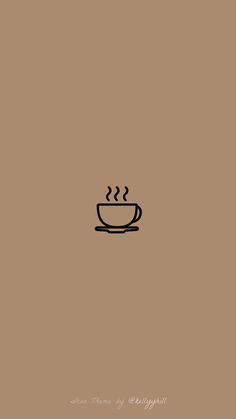 a coffee cup with steam coming out of it on a brown background is featured in this minimalist illustration