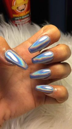 Blue Holographic Nails, Holographic Nails Acrylic, Wavy Nails, Holographic Nail Designs, Future Nails, Fab Nails, Nails 2017, Holo Nails, Blue Chrome