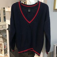 *New/Never Worn *Size Small, But Can Also Fit A Size Medium And Large *Smoke Free Home School Clothes, Red Sweater, Back To School Outfits, Historical Clothing, Blue Sweaters, School Outfits, Fashion Inspo Outfits, Knit Sweater, Red And Blue