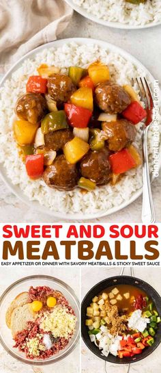 sweet and sour meatballs are served over rice in this healthy meal that's ready to be eaten