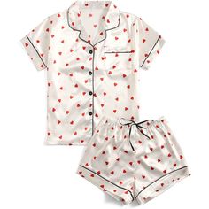 This Button Down 2 Piece Pajama Set is cute and comfy at the same time. It is available in a bunch of cute designs and trendy colors. It features a drawstring to ensure a good and comfortable fit around the waist. Made from a durable and premium material, it is washing machine friendly. This loungewear is all you need to relax at home. They are soft and easy to touch which projects versatility and effortless grace in every step you take. Made to make you feel good, each of our nightwear expresse Casual Heart Print Sleepwear For Sleepover, Casual Sleepwear With Heart Print For Sleepovers, Casual Short Sleeve Sleepwear With Heart Print, Cute Heart Print Sleepwear, Cute Heart Print Sleepwear For Pajama Party, Casual Sleepwear With Buttons For Sleepover, White Buttoned Sleepwear For Pajama Party, White Buttoned Sleepwear For Sleepover, Pajama Set White