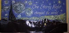 the starry night is changed the world by using chalk paint and crayons