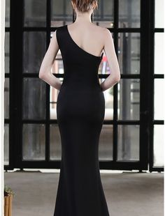 Sheath / Column Evening Gown Elegant Dress Formal Floor Length Sleeveless One Shoulder Spandex with Pleats Sequin Robes Women, Black Mermaid Prom Dress, Gown Elegant, Black Mermaid, Evening Dress Floor Length, Dresses Formal Elegant, Evening Gowns Elegant, Sophisticated Dress, Mermaid Evening Dresses