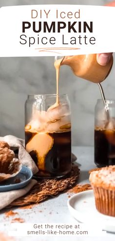 homemade pumpkin spice latte being poured into cupcakes