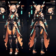 two screenshots of an animated character with long hair, wearing armor and standing in front of a black background