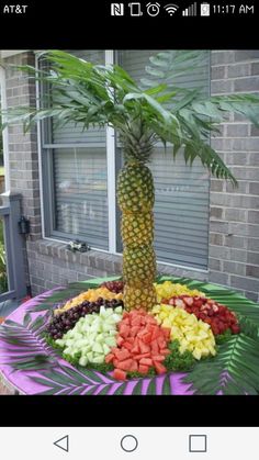 a palm tree made out of fruits and vegetables